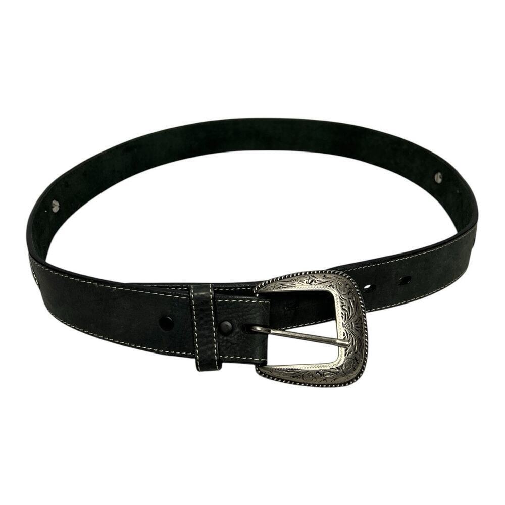 3D BELT Western Leather M Conchos Belt Mens 38 Silver Buckle Cowboy Black
